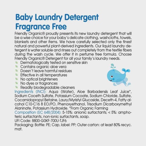 Friendly Organic Fragrance Free Baby Laundry Detergent 2000ml 