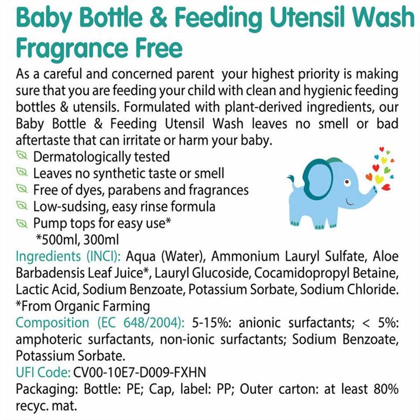 Friendly Organic Fragrance Free Baby Bottle & Feeding Utensil Wash 500ml