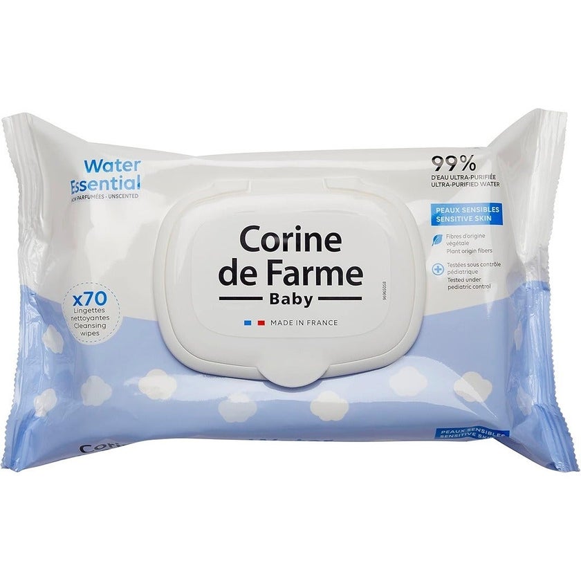 Corine De Farme Water Essential Unscented Baby Wet Wipes, Pack of 70's
