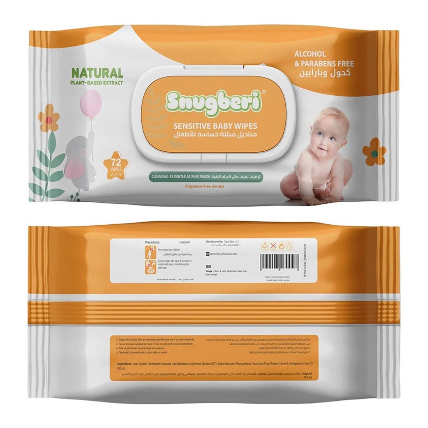 Snugberi Natural Sensitive Baby Wet Wipes, Pack of 72’s