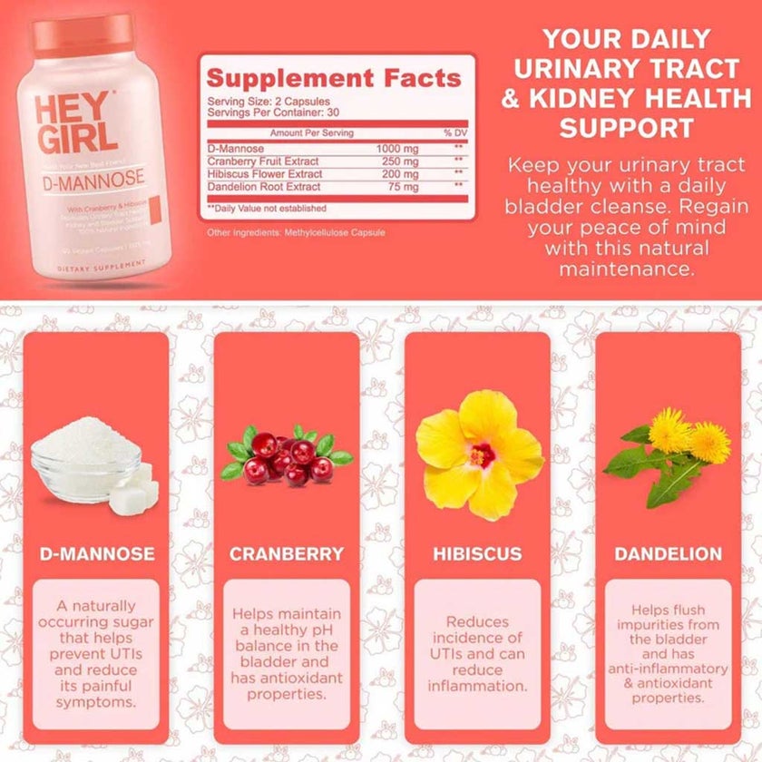 Hey Girl Nutrition D-Mannose Supplement Capsules, Pack of 60's