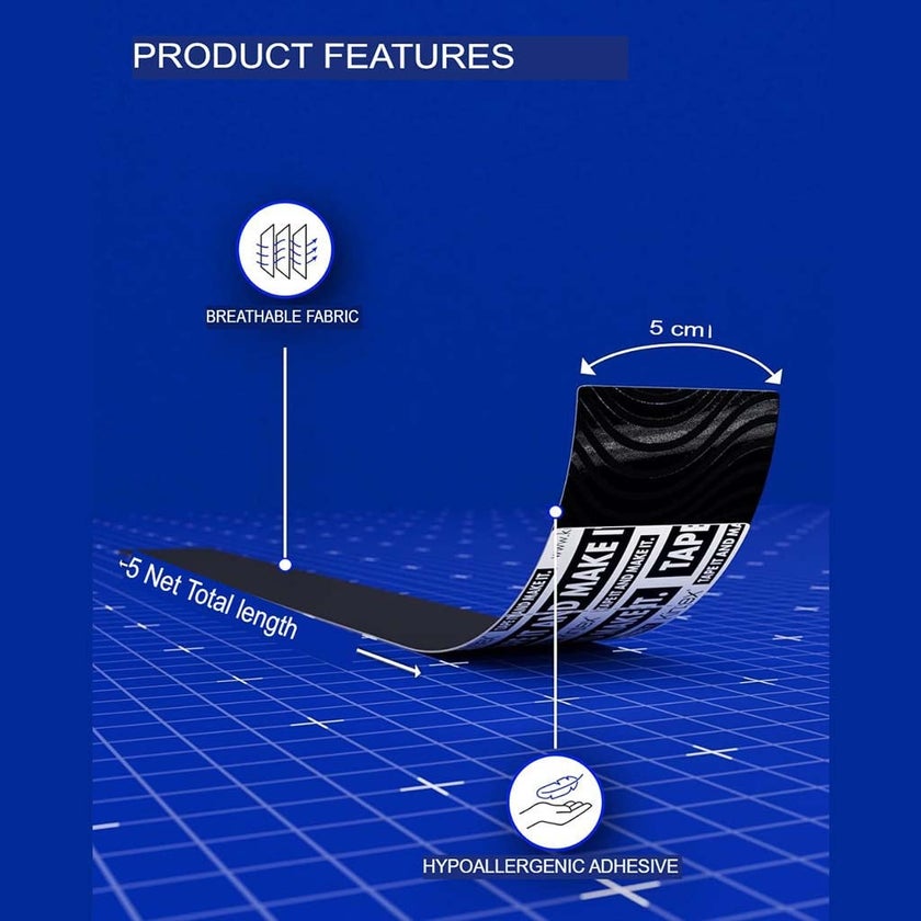 Kintex Kinesiology Classic Tape For Pain Relief - Blue Color, Size - 5 x 500cm