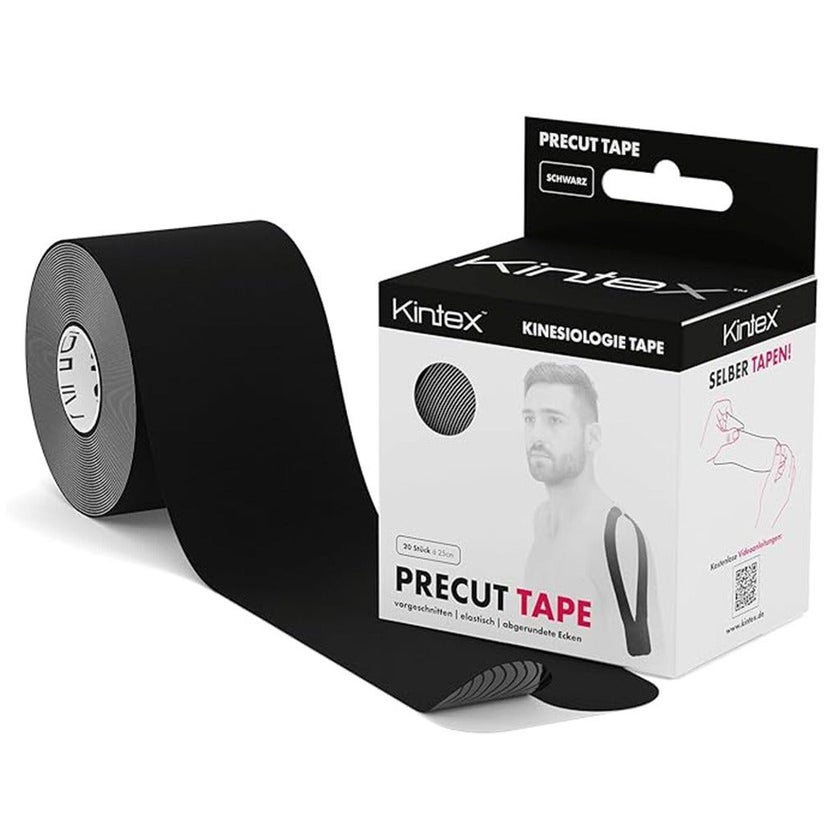 Kintex Kinesiology Pre-Cut Tape For Pain Relief - Black Color 25cm, Pack of 20’s 