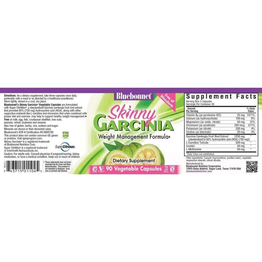 Bluebonnet Skinny Garcinia Weight Management Supplement Capsules, Pack of 90's