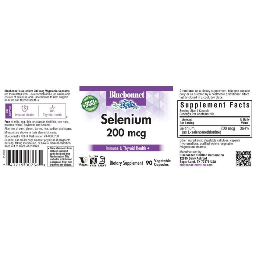 Bluebonnet Selenium 200mcg Supplement Capsules, Pack of 90's