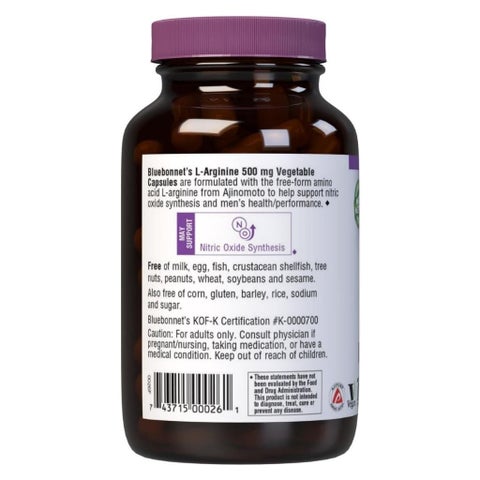 Bluebonnet L-Arginine 500mg Supplement Capsules, Pack of 100's