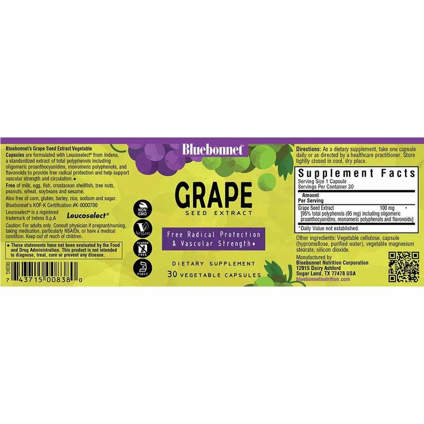 Bluebonnet Grape Seed Extract 100mg Capsules, Pack of 30's