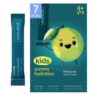 Oneshot Yummy Hydration Kids Electrolyte Drink Mix Lime Burst, Pack of 7's
