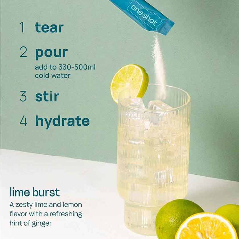 Oneshot Yummy Hydration Kids Electrolyte Drink Mix Lime Burst, Pack of 7's