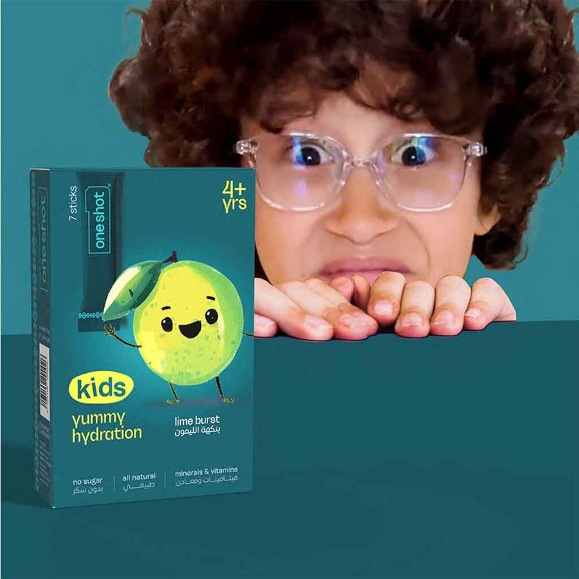 Oneshot Yummy Hydration Kids Electrolyte Drink Mix Lime Burst, Pack of 7's