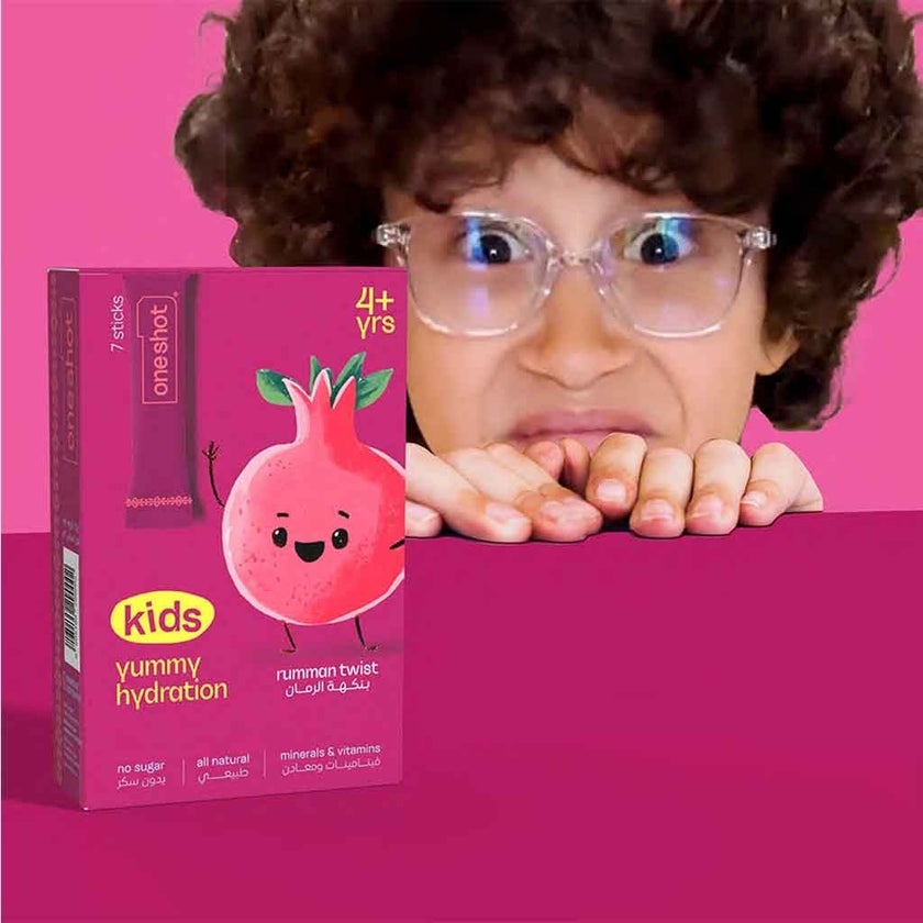 Oneshot Yummy Hydration Kids Electrolyte Drink Mix Rumman Twist, Pack of 7's