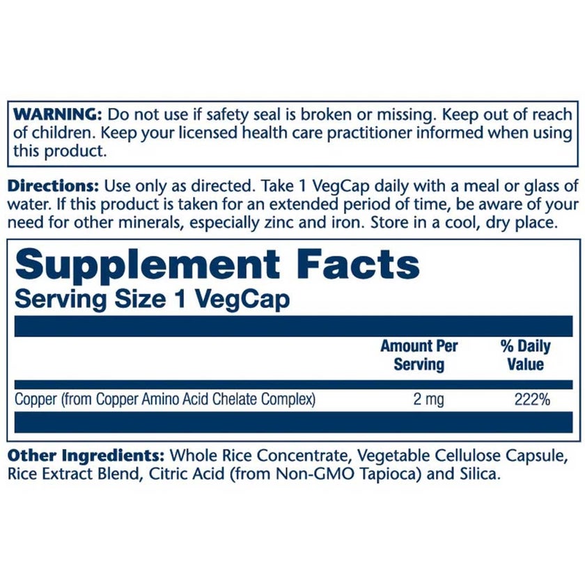 Solaray Copper 2mg Vegetarian Capsules For Immune Health, Pack of 100's