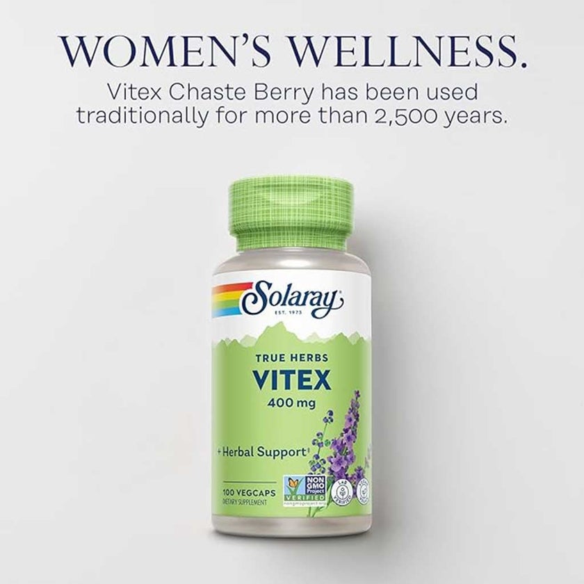 Solaray Vitex Berry 400mg Women's Supplement Veg Capsules, Pack of 100's
