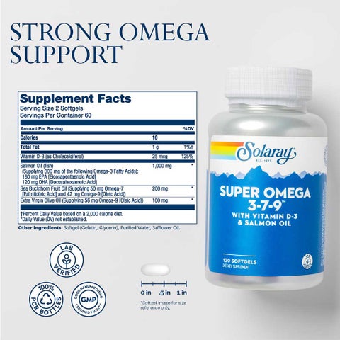 Solaray Super Omega 3-7-9 With Vitamin D3 & Salmon Oil - 120 Softgels