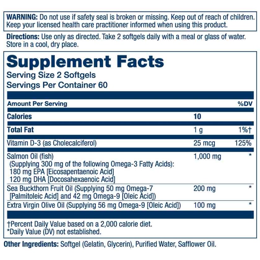 Solaray Super Omega 3-7-9 With Vitamin D3 & Salmon Oil Softgels For Heart Health, Pack of 120’s 