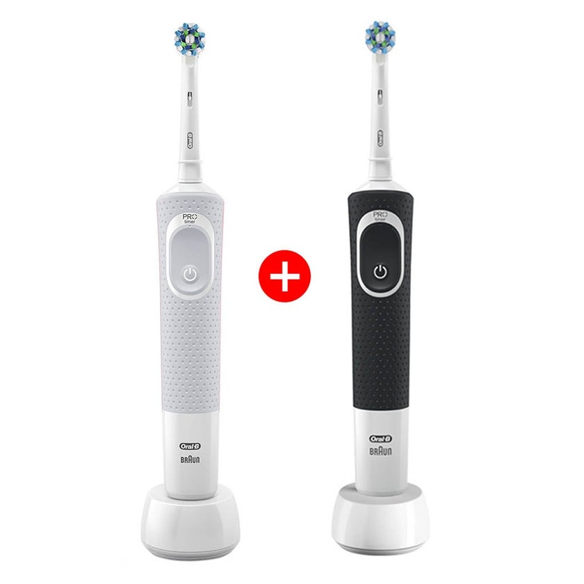 Oral B Vitality 100 Cross Action Electric Rechargeable Toothbrush D100.413.1 - Black & White, TWIN PACK