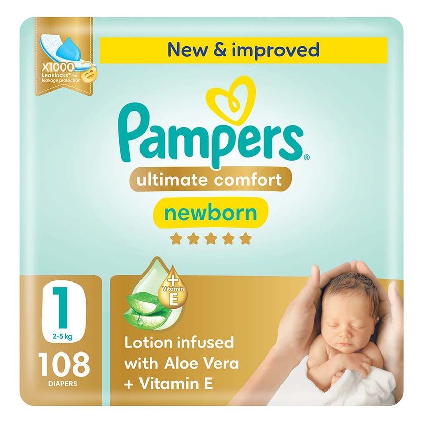 Pampers Ultimate Comfort Size 1, 2-5kg Newborn Diapers, Pack of 108's