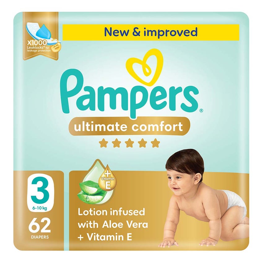 Pampers Ultimate Comfort Size 3, 6-10kg Baby Diapers, Pack of 62's