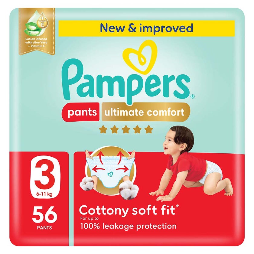 Pampers Ultimate Comfort Size 3, 6-11kg Baby Diaper Pants, Pack of 56's