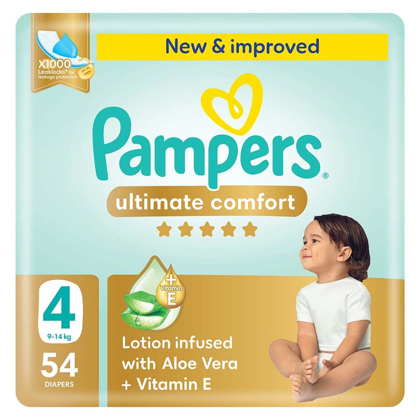 Pampers Ultimate Comfort Size 4, 9-14kg Baby Diapers, Pack of 54's