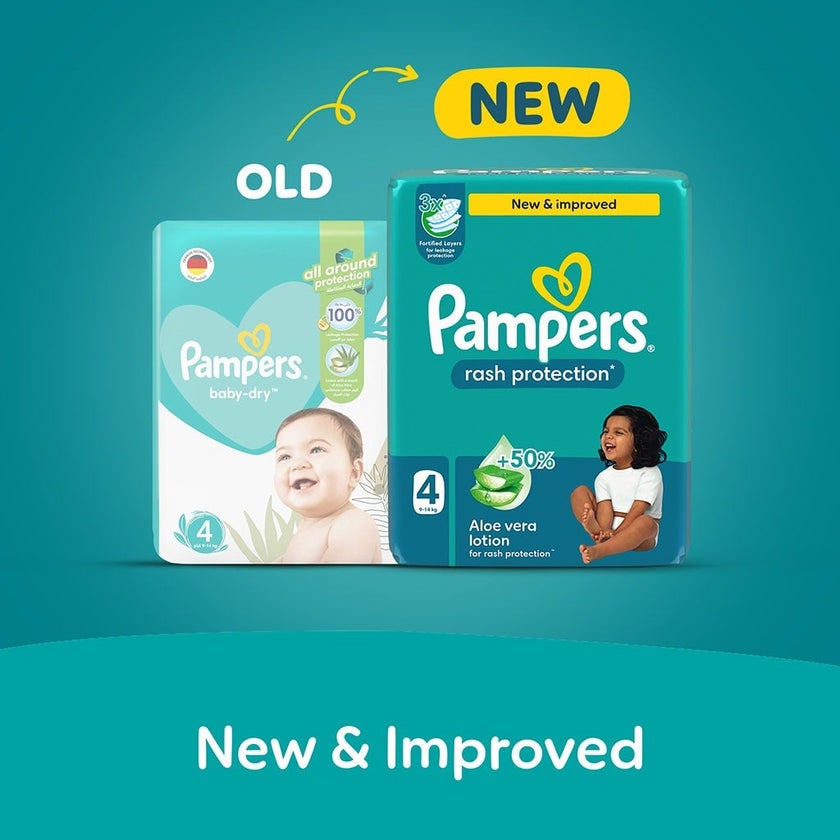Pampers Rash Protection Size 4, 9-14kg Baby Diapers, Pack of 74's