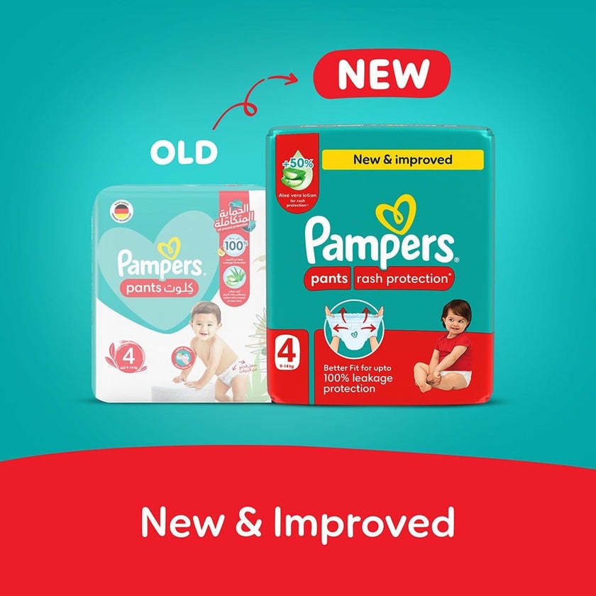 Pampers Rash Protection Size 4, 9-14kg Baby Diaper Pants, Pack of 112's