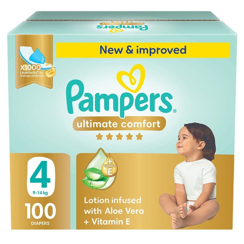 Pampers Ultimate Comfort Size 4, 9-14kg Baby Diapers, Pack of 100's