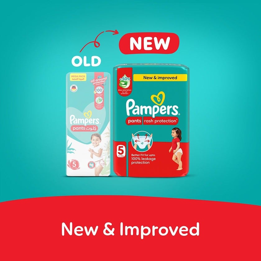 Pampers Rash Protection Size 5, 12-18kg Baby Diaper Pants, Pack of 48's