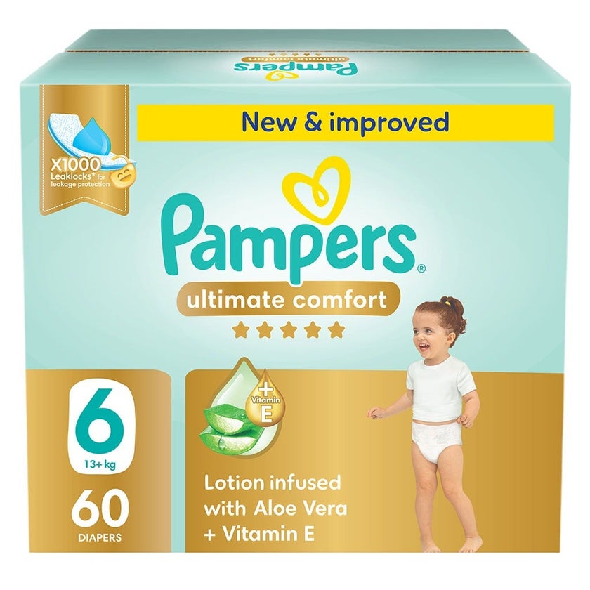 Pampers Ultimate Comfort Size 6, 13+kg Baby Diapers, Pack of 60's