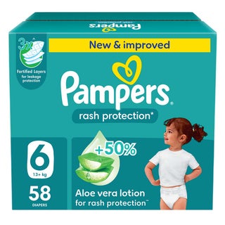 Pampers Rash Protection Size 6, 13+kg Baby Diapers, Pack of 58's
