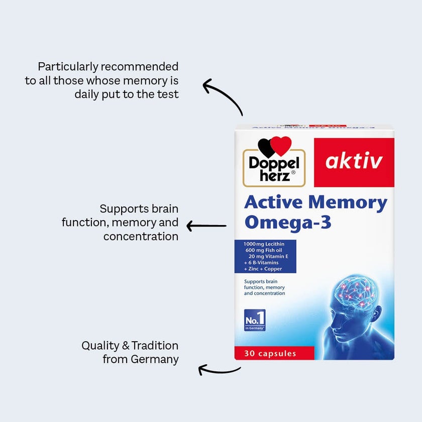 Doppelherz Aktive Memory Omega 3 Capsules For Brain Function Support, Pack of 30’s