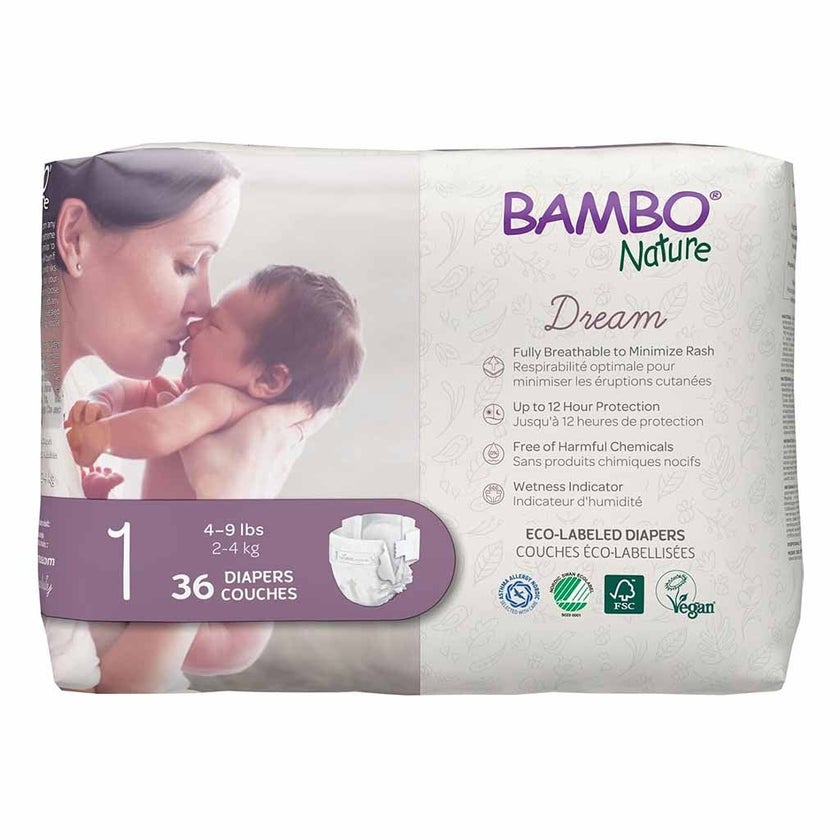 Bambo Nature Dream Size 1, 2-4kg Eco-Friendly Newborn Diapers, Pack of 36's