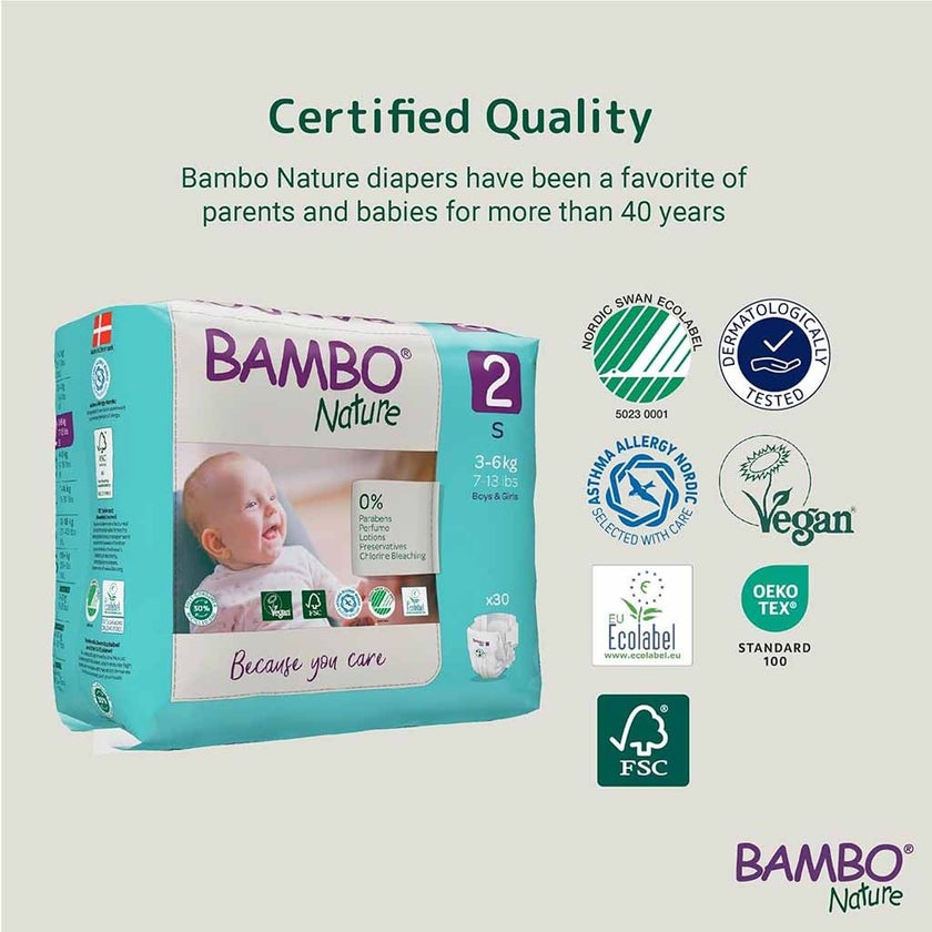 Bambo Nature Size 3, 4-8kg Eco-Friendly Baby Diapers, Pack of 52's