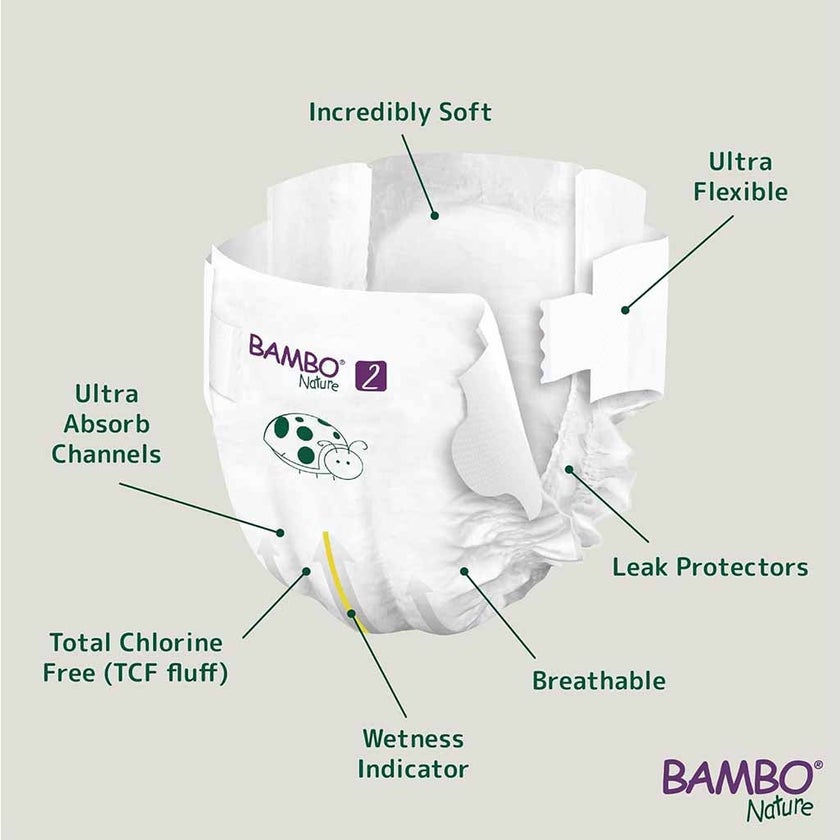 Bambo Nature Size 3, 4-8kg Eco-Friendly Baby Diapers, Pack of 52's