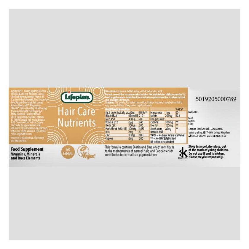 Lifeplan Hair Care Nutrients Supplement Tablets, Pack of 60’s