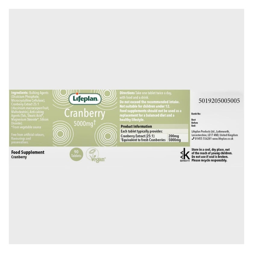 Lifeplan Cranberry Extract 5000mg Tablets, Pack of 90’s
