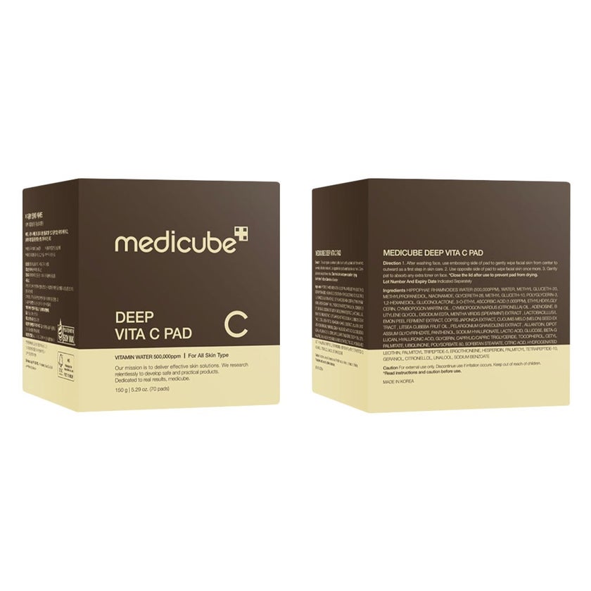 Medicube Deep Vita C With 2% Niacinamide Facial Toner Pads For Dark Spots & Blemish Care 150g, Pack of 70's