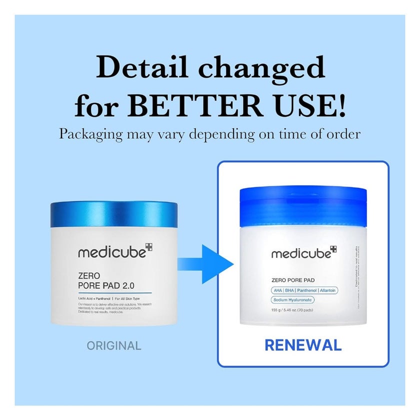 Medicube Zero Pore 2.0 AHA + BHA Facial Toner Pads For Pore Tightening 155g, Pack of 70's