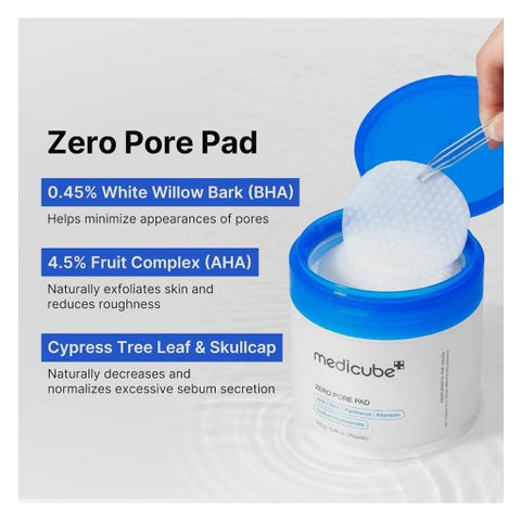 Medicube Zero Pore 2.0 AHA + BHA Facial Toner Pads For Pore Tightening 155g, Pack of 70's