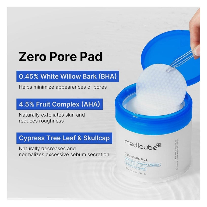 Medicube Zero Pore 2.0 AHA + BHA Facial Toner Pads For Pore Tightening 155g, Pack of 70's