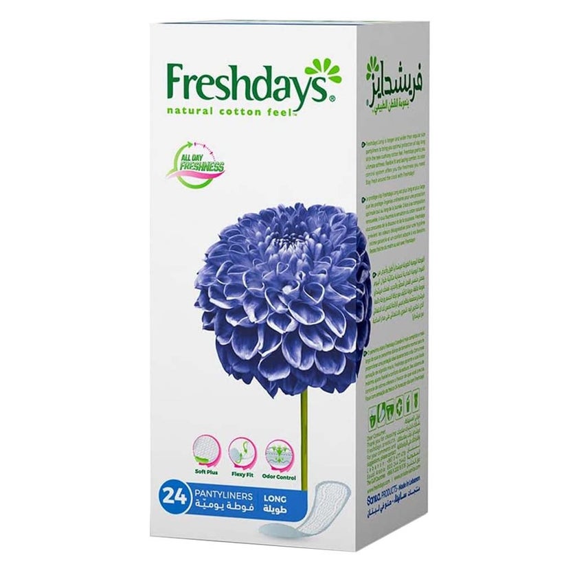 Freshdays Natural Cotton Feel Long Pantyliners, Pack of 24's