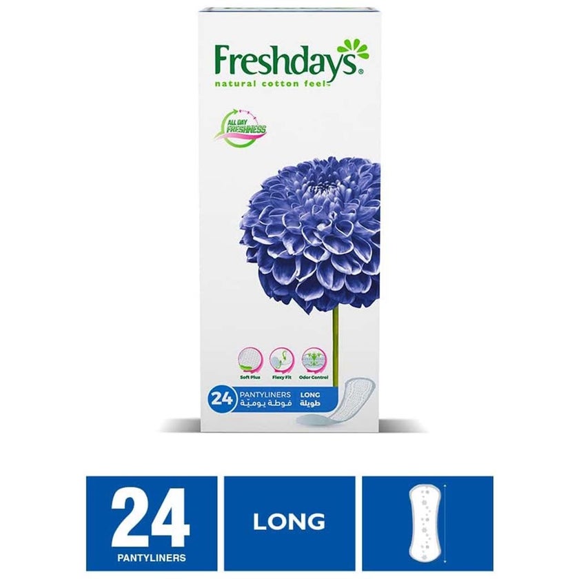Freshdays Natural Cotton Feel Long Pantyliners, Pack of 24's