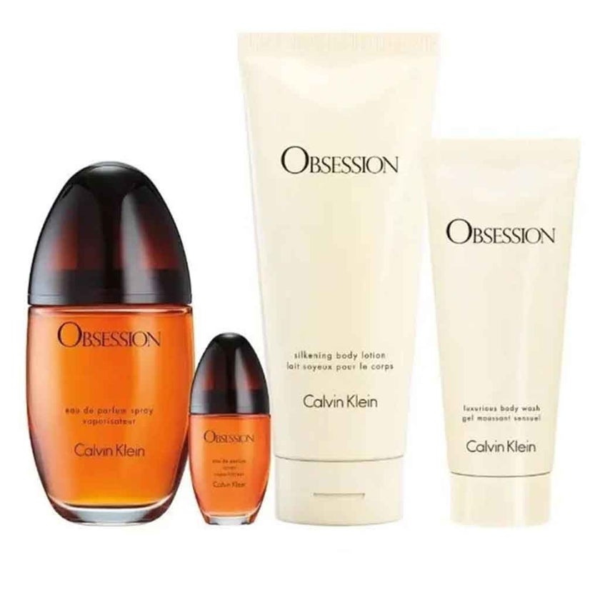 Calvin Klein Obsession Gift Set For Women - Pack of Calvin Klein Obsession EDT 100ml + EDT 15ml + Obsession Silking Body Lotion 200ml + Body Wash 100ml