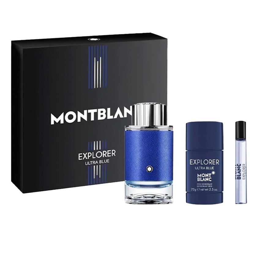 Mont Blanc Explorer Ultra Blue Gift Set For Men - Pack of Mont Blanc Explorer Ultra Blue EDP 100ml + EDP Mini Spray 7.5ml + After Shave Balm 100ml
