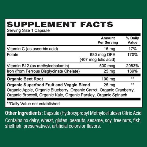 Plant Fusion Vegan Wholefood Blood Support Capsules, Pack of 60's