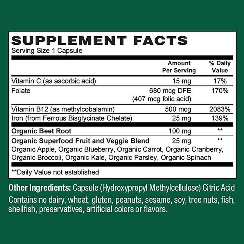 Plant Fusion Vegan Wholefood Blood Support Capsules, Pack of 60's