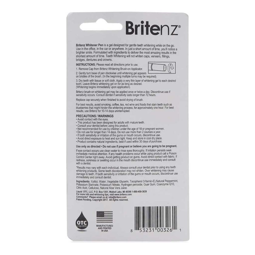 Britenz Brush-On Teeth Whitener Pen With Xylitol For Sensitive Teeth 3.65ml