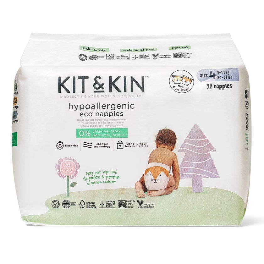 Kit & Kin Eco Friendly Hypoallergenic Size 4 Baby Diapers For 9-14Kg, Pack of 32’s