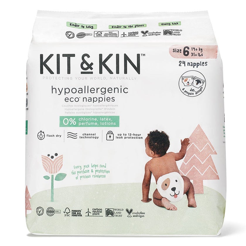 Kit & Kin Eco Friendly Hypoallergenic Size 6 Baby Diapers For 14+ Kg, Pack of 24’s