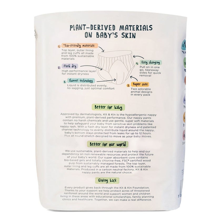 Kit & Kin Eco Friendly Hypoallergenic Size 4 Baby Nappy Pants For 9-15Kg, Pack of 22’s